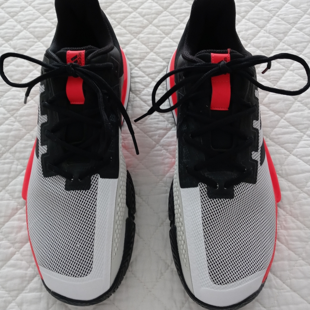 Mens Adidas Solematch Bounce tennis shoes.  Sz 12.  White/black/orange.